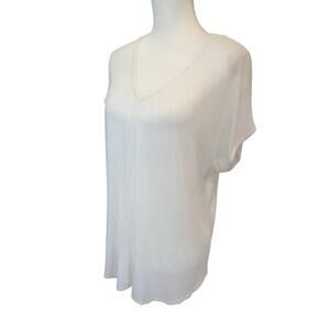 ANN TAYLOR LOFT V NECK SHORT SLEEVE WHITE POLKA DOT WOMENS LARGE